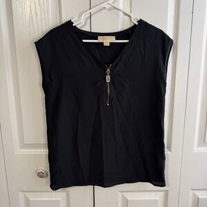 Michael Michael Kors black short sleeve zipper blouse size small